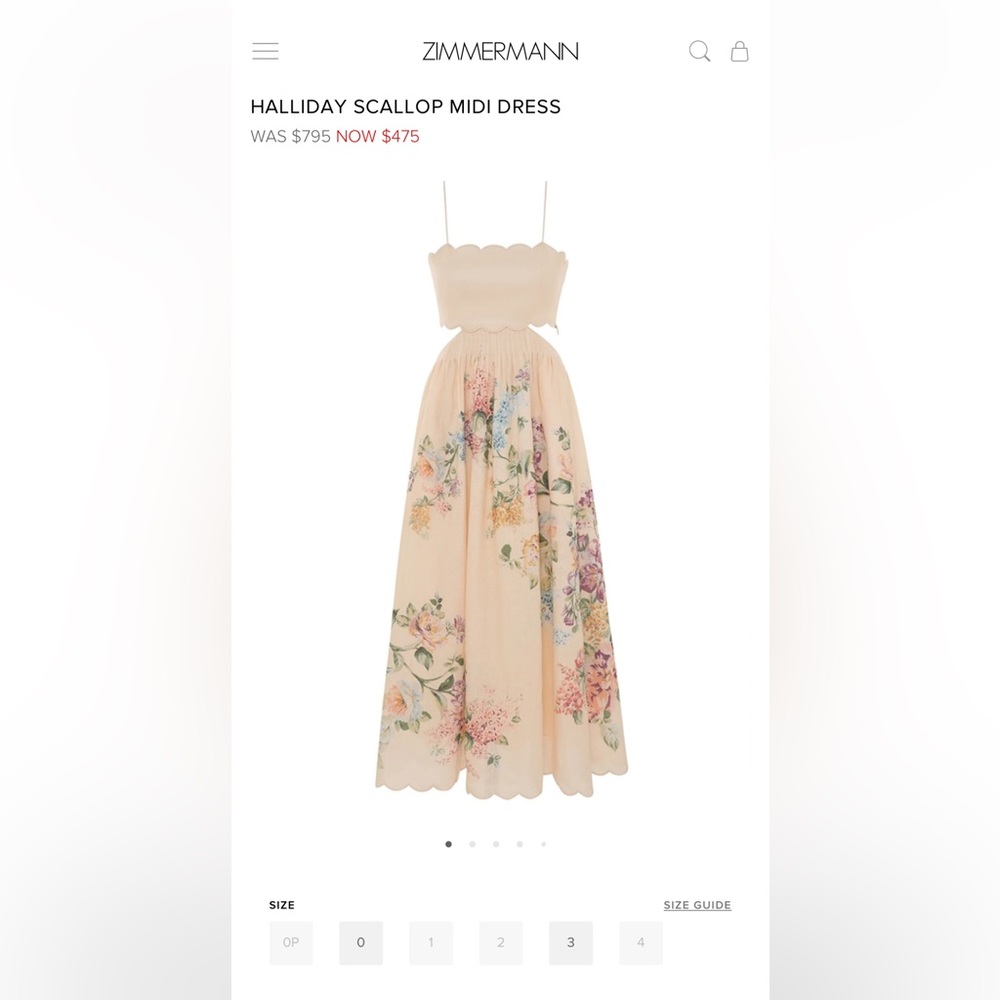 Zimmermann Halliday scalloped dress in size 0. Like new condition.